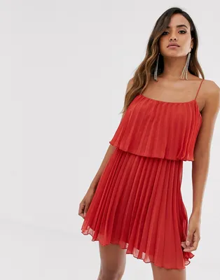 Плиссированное платье мини с овальным вырезом ASOS DЕSIGN-Красный  Арт.CL000031355529 - цена 2390 руб., в наличии в интернет-магазине |  Clouty.ru