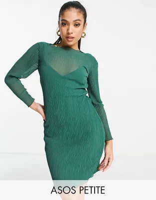 Купить Платья на выход Платье мини из плиссированной ткани ASOS DESIGN  Petite ASOS Petite, цвет - зеленый, по цене 3 710 рублей в  интернет-магазине Usmall.ru