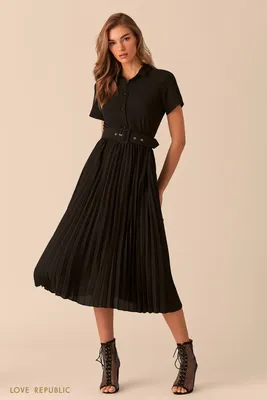 Платье чёрного цвета с плиссированной юбкой 0254047531-50 - купить в  интернет-магазине LOVE REPUBLIC по цене: 3 399 руб