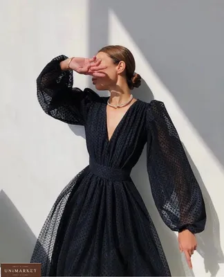 Женское Платье с объемными рукавами с сеткой в горошек купить в онлайн  магазине - Unimarket