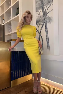 Платье миди с объемными рукавами 00002086 желтый купить в интернет-магазине  Post Meridiem