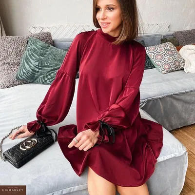 Женское Свободное платье из шелка с объемными рукавами купить в онлайн  магазине - Unimarket