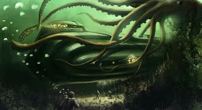 Картинка Подводный мир Иллюстрации к книгам чудовище Подводные лодки