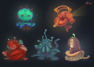 Иллюстрация Подводные монстры 1 в стиле 2d, cg, game dev