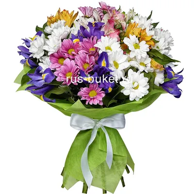 Букет «Полевые цветы» с ирисами, альстромериями и хризантемами - купить в  Мытищах за 7 670 руб