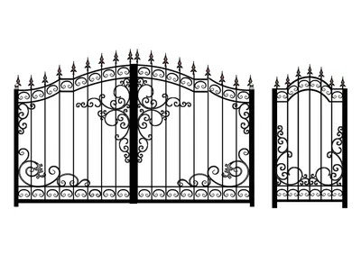 Ворота с элементами ковки: деревянные, металлические, распашные, с  профилем, железные, сварные, простые и с изобилием декоративных украшений,  фотографии
