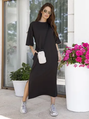 Черное трикотажное прямое платье с разрезами 72284 за 452 грн: купить из  коллекции Stunning Look - issaplus.com