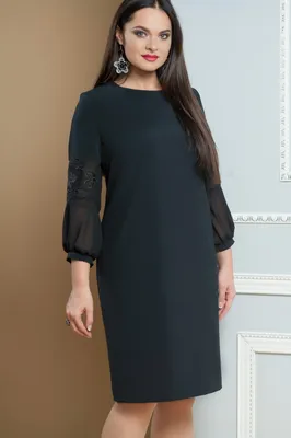Прямое платье с кружевом на рукавах, черное - купить в Москве ◈ цена в  интернет-магазине «L'Marka»