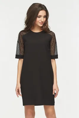 Прямое черное платье с кружевными рукавами Pia купить в интернет-магазине  Divaroom