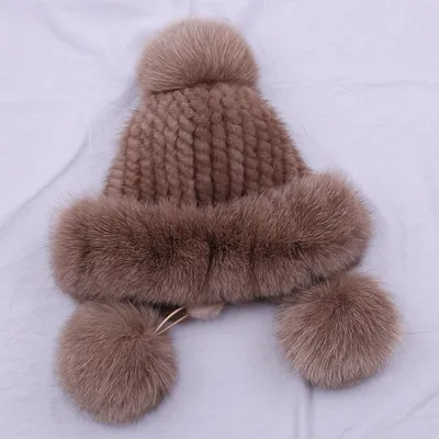 SUPPEV\u0026SDDTIO Women's Winter Knitted Mink Fur Hat Ear Flap Fox Fur Pom  Bomber Hats Caps Russian Hat Ushanka Trapper Snow Skiing - купить по  выгодной цене | AliExpress