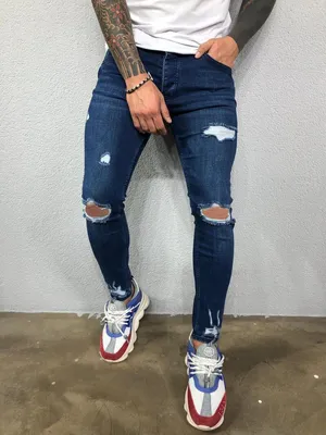Мужские джинсы скинни, рваные джинсы с вырезами на коленях, черные  Стрейчевые облегающие джинсовые брюки синего цвета, высота Y2k Homme -  купить по выгодной цене | AliExpress