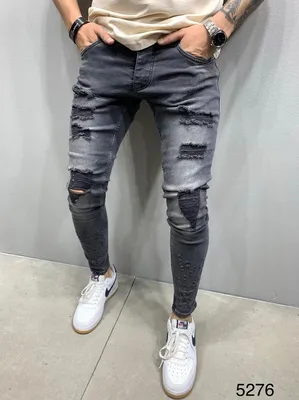 Мужские серые темные джинсы зауженные рваные джинсы мужские узкие  темно-серые с дырками на коленях, цена 850 грн — Prom.ua (ID#1037153347)