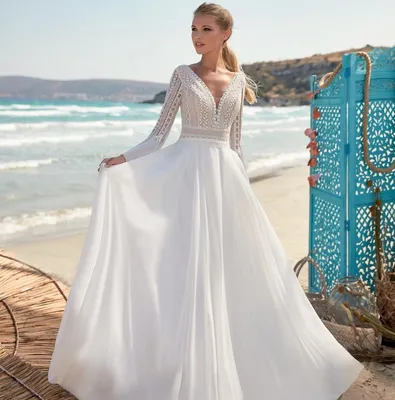 Кружевное свадебное платье с V-образным вырезом, длинное до земли, простое  пляжное платье из тюля в богемном стиле ретро - купить по выгодной цене |  AliExpress