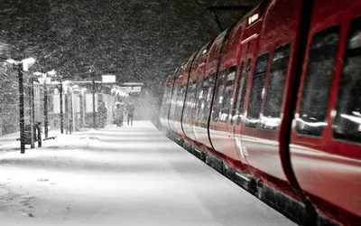 Обои на монитор | Железная дорога | жд, поезд, станция, зима, снег