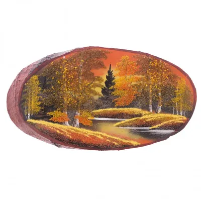 Картина на срезе дерева \"Осень янтарная\" 35-40 см рисунок из каменной  крошки 122066 (id 92393811)