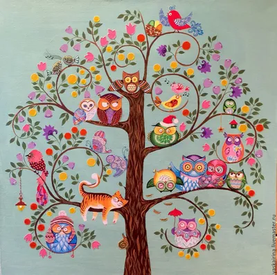 дерево счастья рисунок - Поиск в Google | Народная художественная роспись,  Искусство работы с деревом, Причудливое искусство