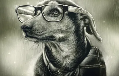 Обои собака, очки, рисунок простым карандашом картинки на рабочий стол,  раздел арт - скачать