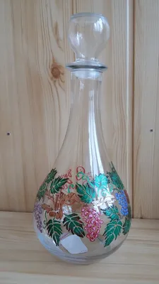 Роспись по стеклу. Акриловые краски по стеклу. Виноградная лоза. | Home  decor, Vase, Decor