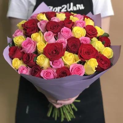 Роза Flor2u, цвет яркий микс, 51 шт купить по выгодной цене в  интернет-магазине OZON