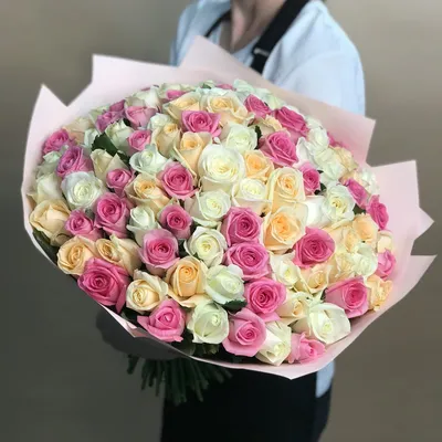 Роза Flor2u, цвет нежный микс, 101 шт купить по выгодной цене в  интернет-магазине OZON
