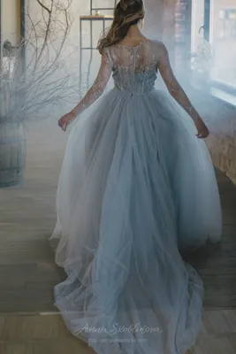 Cеро-голубое свадебное платье из кружева и фатина | Anna Skoblikova - Свадебные  платья - Вечерние Платья