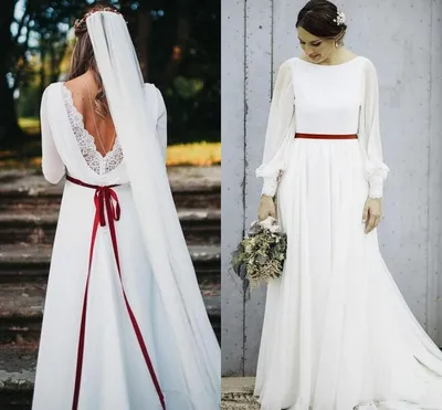 Простое пляжное шифоновое свадебное платье с красным поясом и овальным  кружевом - купить по выгодной цене | AliExpress