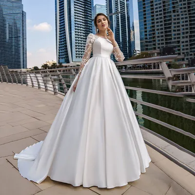 Женское сдержанное кружевное свадебное платье с длинным рукавом Дубай  атласное свадебное платье с поясом элегантные свадебные платья - купить по  выгодной цене | AliExpress