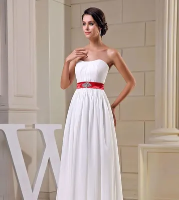 Белое свадебное платье с красным поясом - 68 photo