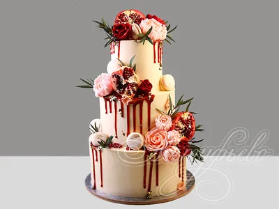 Торт персиковые 2006421 свадебный трехъярусный без мастики стоимостью 28  140 рублей - торты на заказ ПРЕМИУМ-класса от КП «Алтуфьево»