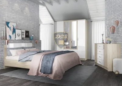 Современная мебель для спальни с белыми фасадами.