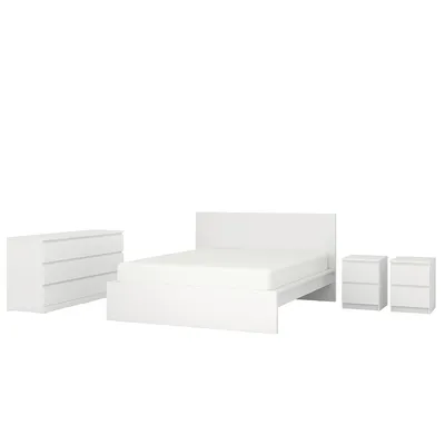 IKEA s99488233 MALM МАЛЬМ Комплект мебели д/спальни, 4 предм. - белый  180x200 см от магазина Wmart в Алматы, Астане, Усть-Каменогорске