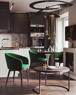 Интерьер кухни с зелеными стульями Torino и бежевым диваном Bari — фабрика  современной дизайнерской мебели SKDESIGN