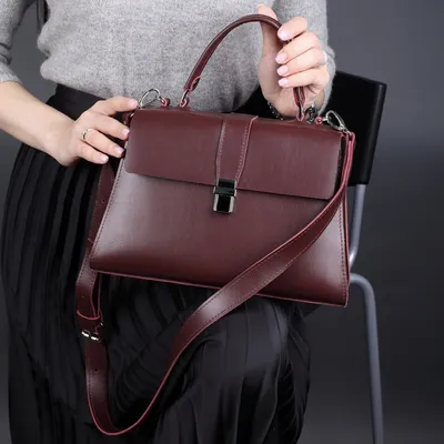 Женская сумка трапеция из натуральной кожи бордовая A023 burgundy купить в  интернет-магазине Divalli