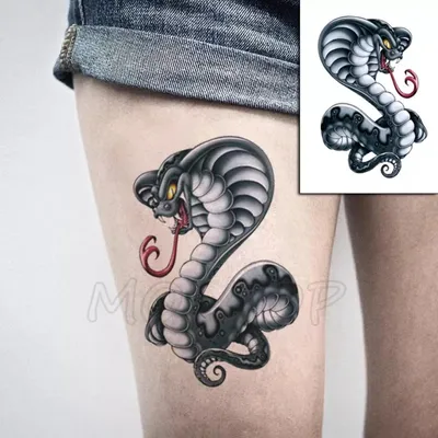 Tatoo-400 Большая Временная Татуировка Водостойкая Тату 19*12 См \"Змея  Королевская Кобра\" — Купить Недорого на Bigl.ua (1688889157)