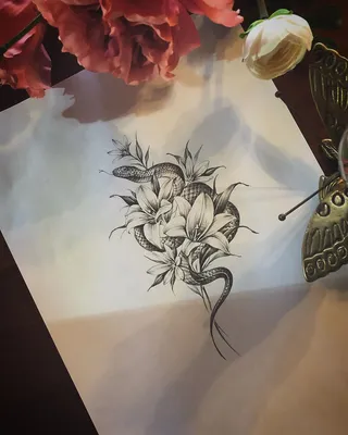 Лилии и змея - эскизы татуировок