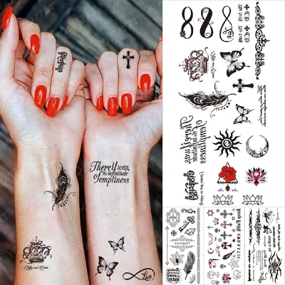 Водостойкая Временная тату-наклейка с символом бесконечности, перо, корона,  текст, буква, боди-арт, на руку, запястье, ногу, искусственная татуировка  для женщин - купить по выгодной цене | AliExpress