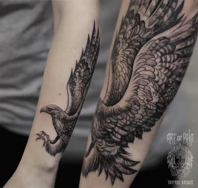 Татуировка женская графика на предплечье орел | Art of Pain