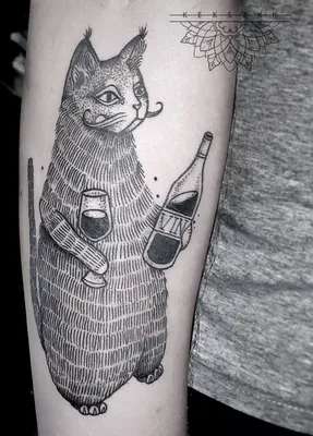 Тату на руке кот вино l Минимализм Татуировка с котом для девушек l 1000+  эскизов