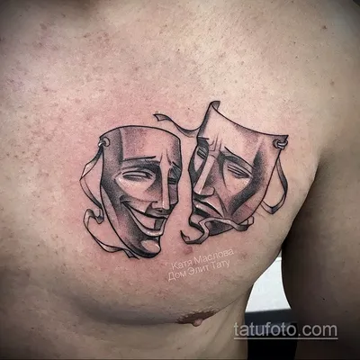 Фото две театральные маски тату 09.09.2019 №006 - tattoo theater masks -  tatufoto.com - tatufoto.com