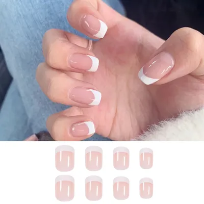 Съемные летние короткие телесные белые французские накладные ногти 24  шт./кор. съемные накладные ногти с полным покрытием накладные ногти -  купить по выгодной цене | AliExpress