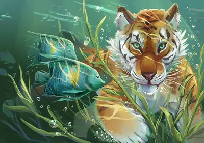Тигр охотится в воде - Puzzle Factory
