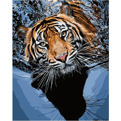 Картина по номерам Strateg ПРЕМИУМ Тигр в воде с лаком и уровнем размером  40х50 см VA-0442 купить в Украине, по цене от производителя Strateg