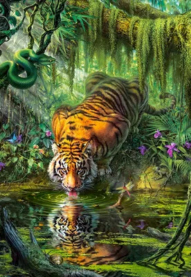 Собирать пазлы онлайн - Тигр у воды