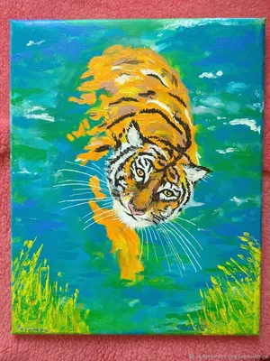 Тигр в воде – купить на Ярмарке Мастеров – R8A14RU | Картины,  Санкт-Петербург