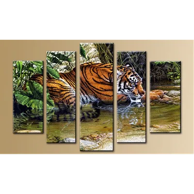 Модульная картина 80х140 M709 Животное Тигр и вода | Интернет-магазин  Игрушков.Ру - арт. M709 размер 80х140