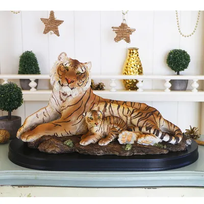 ᐉ Статуэтка Гранд Презент Тигрица с тигренком на деревянной подставке  43х24х23 см (SM00242-3-P1м)