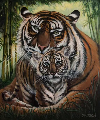 Картина «Тигрица с тигренком», Халина Mур - Jose Art Gallery