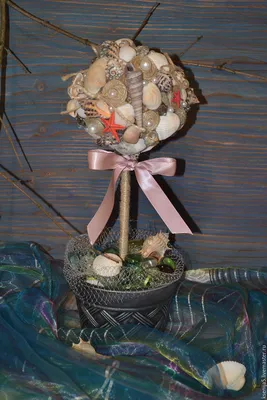 Морской топиарий из ракушек сделано своими руками Ксения, цветы и  флористика, топиарии своими руками.