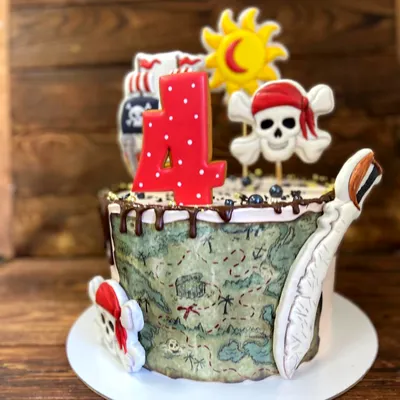 Пиратский торт для мальчика с пряниками и картой
