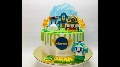 Оформление торта с фигурками робокар Полли_How to make Polly 's robocar  cake_Como fazer um bolo robo - YouTube